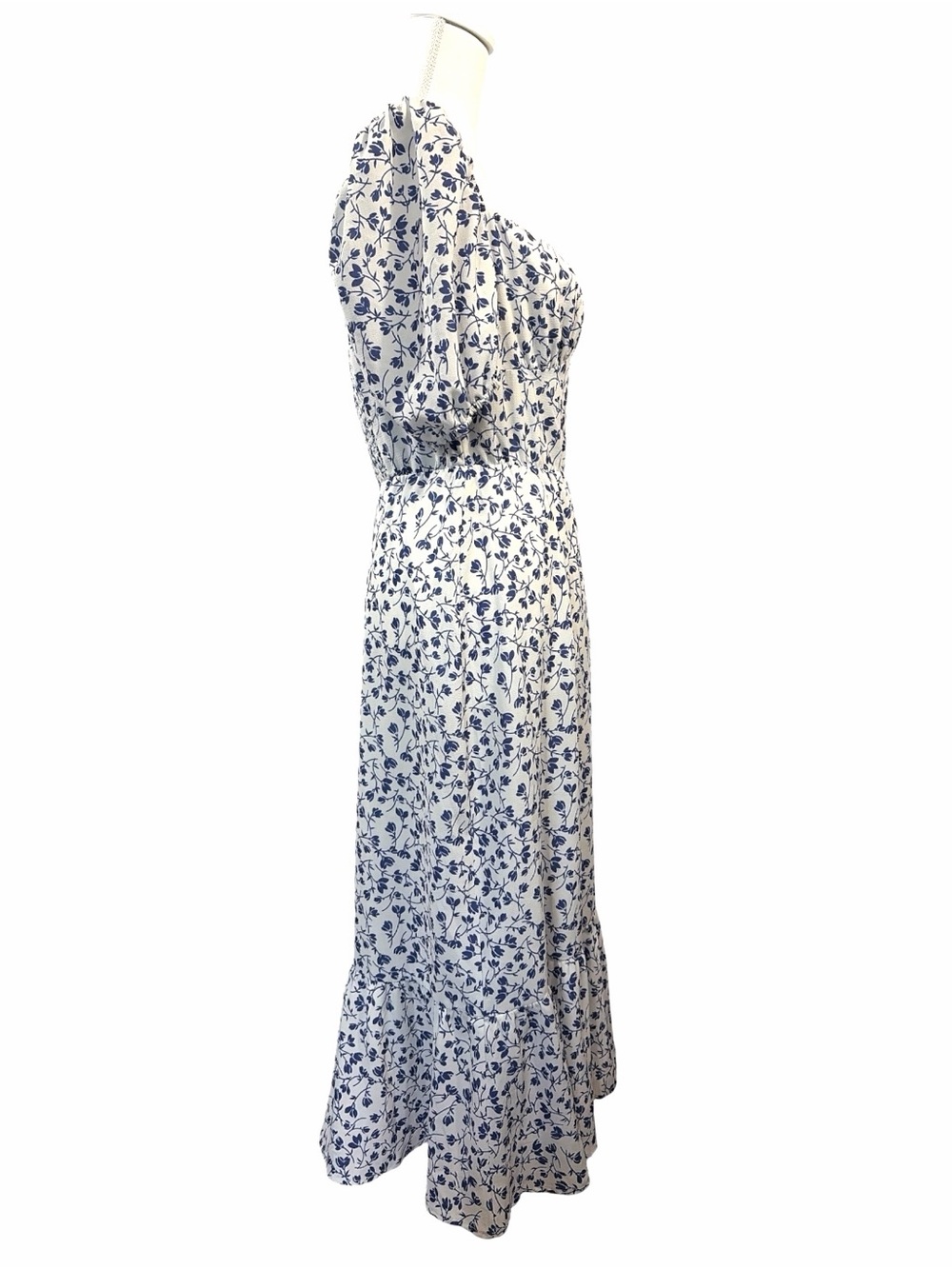 Commense Blue Square Neck Puff Sleeve Floral Cloud Midi A-Line Dress Size Large - Picture 3 of 8